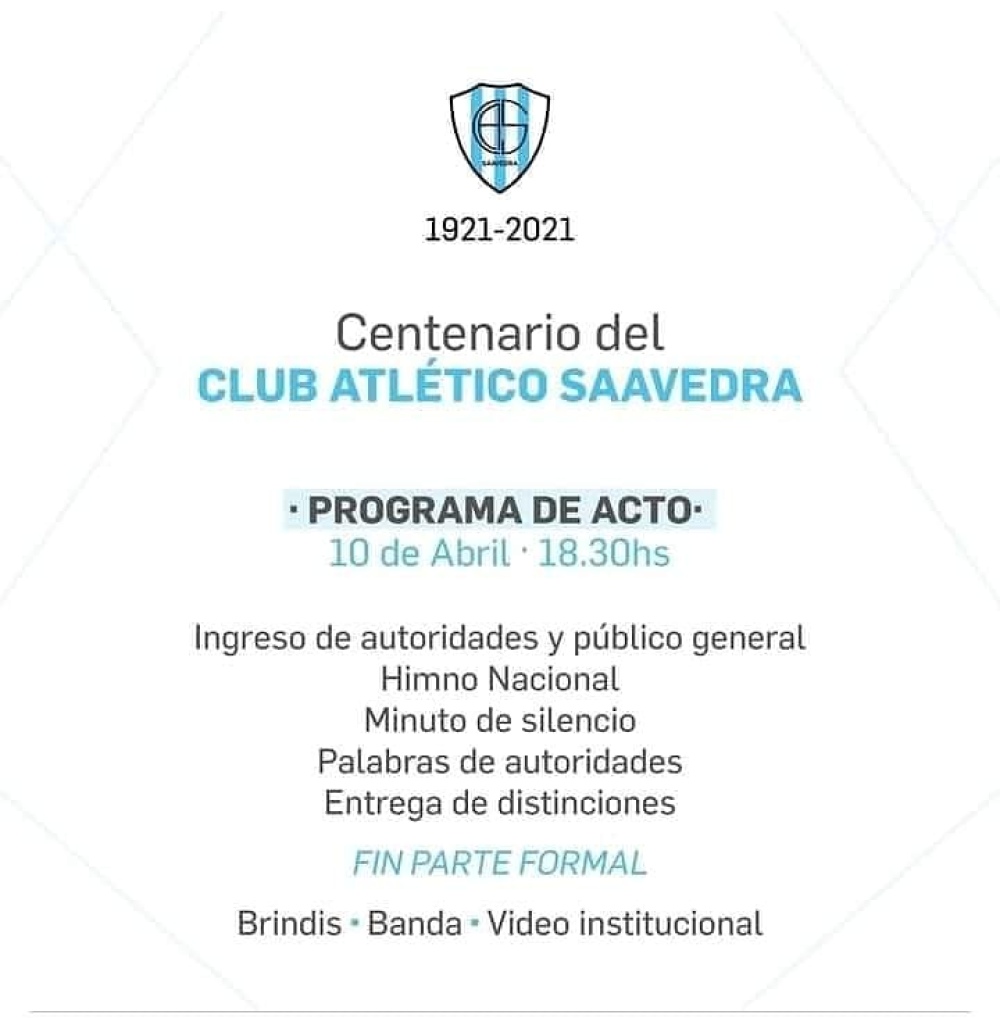 HOY CUMPLE 100 AÑOS EL CLUB ATLÉTICO SAAVEDRA