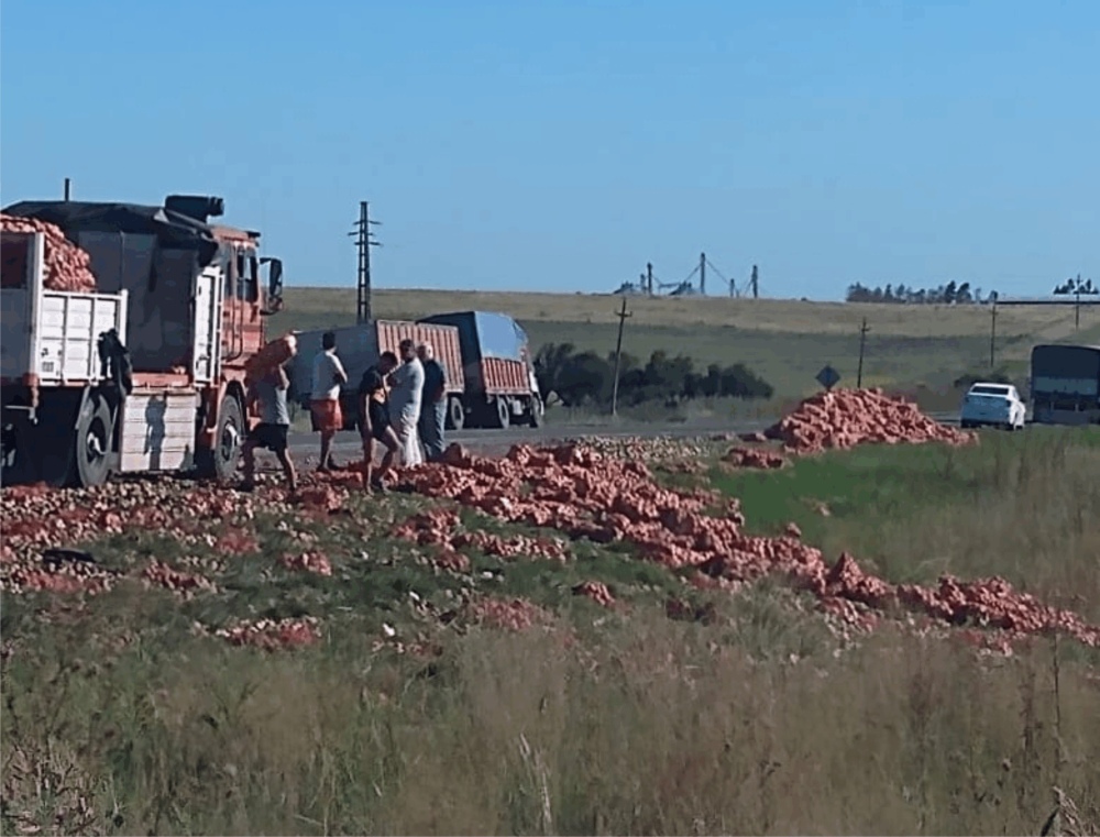 Camión con cebolla volcó en la loma de la cantera