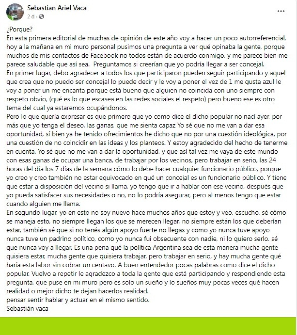 ”Tengo ganas y me siento capacitado para ser concejal”