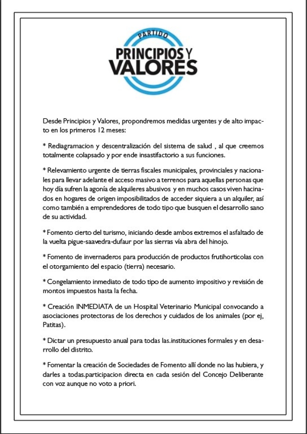 Principios y Valores presentó equipo y propuesta de gobierno para el distrito