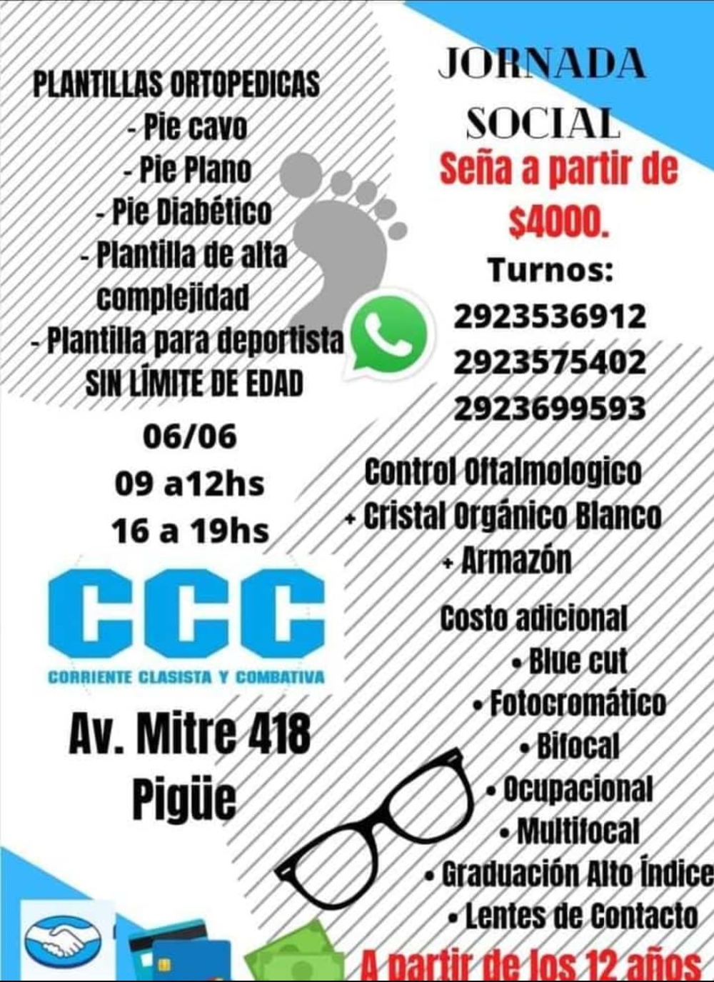 Hoy: jornada social de plantillas y anteojos en la CCC