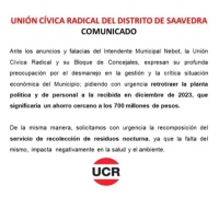 La UCR del Distrito Saavedra ante anuncios del Intendente Matías Nebot sobre optimización de recursos municipales