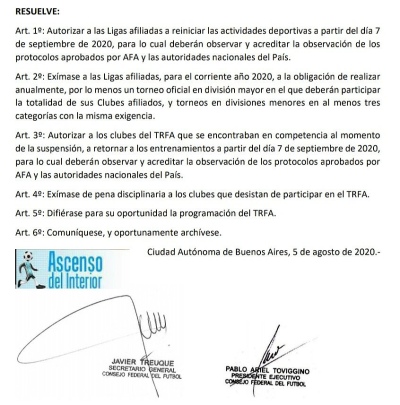 El Consejo Federal autorizó la vuelta a los entrenamientos desde el lunes 7/9