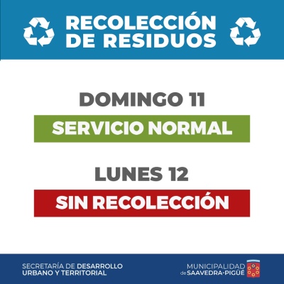 RECOLECCIÓN DE RESIDUOS DURANTE EL FIN DE SEMANA LARGO