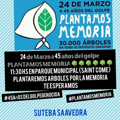 SUTEBA “PLANTARÁ MEMORIA”