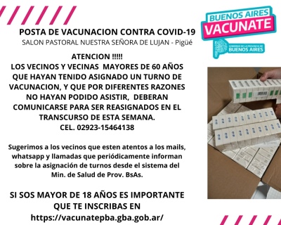 ATENCIÓN !! PARA QUIENES PERDIERON TURNO DE VACUNACIÓN