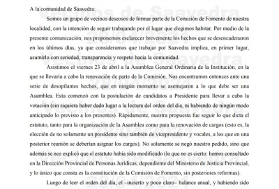 Saavedra: sigue la polémica por la renovación de la comisión de fomento