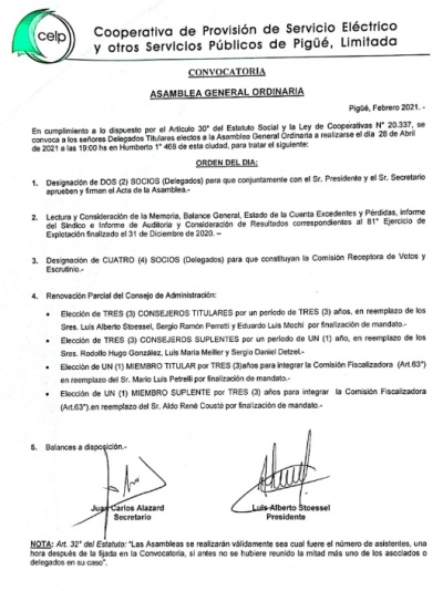 COOPERATIVA DE PROVISIÓN DE SERVICIO ELÉCTRICO Y OTROS SERVICIOS PÚBLICOS DE PIGÜÉ, LIMITADA