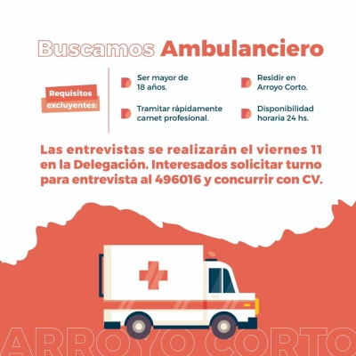 Buscan ambulanciero para Arroyo Corto