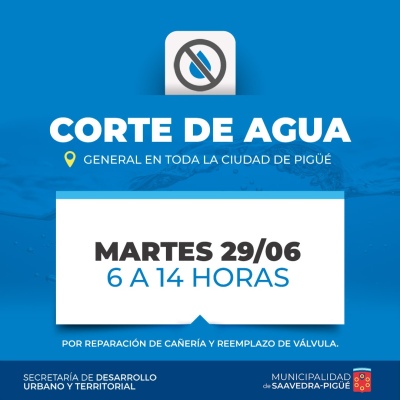 MIÉRCOLES: Corte general de agua