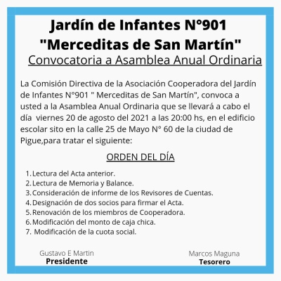 ASOCIACIÓN COOPERADORA DEL JARDÍN DE INFANTES Nº 901 "MERCEDITAS DE SAN MARTÍN"