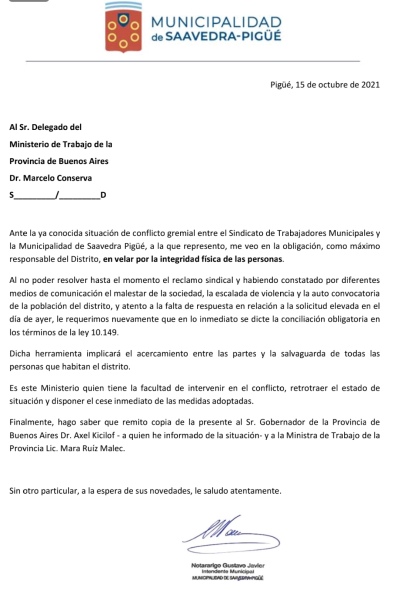 Notararigo insiste ante el ministerio de trabajo por conciliación obligatoria