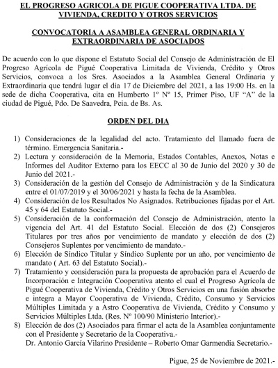 EL PROGRESO AGRICOLA DE PIGÜÉ, COOPERATIVA LTDA. DE VIVIENDA, CREDITO Y OTROS SERVICIOS