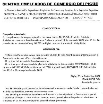 CENTRO EMPLEADOS DE COMERCIO PIGÜÉ