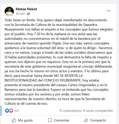 Nebot enojado con el secretario de cultura:"Ningunea al Concejo Deliberante"