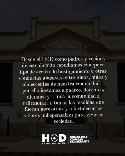 El HCD repudió "el hostigamiento entre niños y adolescentes"