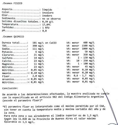 La sociedad de fomento de Arroyo Corto hizo analizar el agua de red y hay exceso de flúor