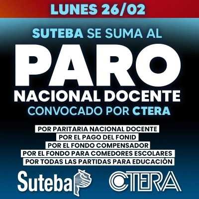 SUTEBA se suma al Paro Nacional Docente